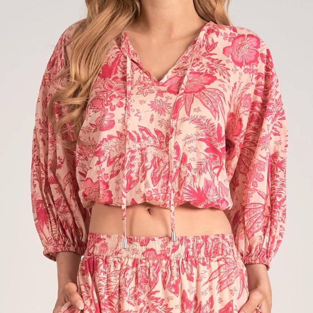 Floral blue Boho Crop Top